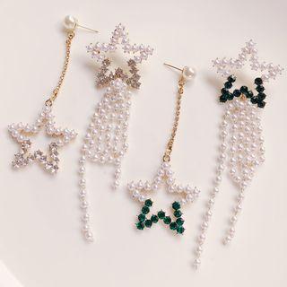 Non-matching Rhinestone Star Fringed Earring