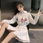 Set: Embroidered Long-sleeve Tunic Shirt + Belt