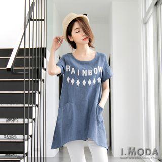 Lettering Short Sleeve Denim Tunic