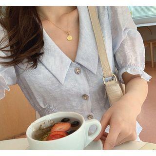 Short-sleeve Blouse / Rhinestone Mini Skirt