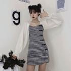 Gingham Long-sleeve Mini A-line Dress