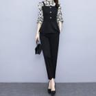 Set: Floral Print Paneled Blouse + Straight Leg Pants