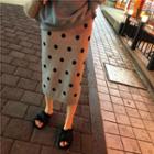 Polka Dot Knit Pencil Skirt Gray - One Size