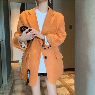 Lapel Collar Plain Woolen Blazer