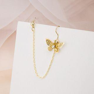 Rhinestone Alloy Butterfly Chained Earring 1 Pc - E3295 - As Shown In Figure - One Size