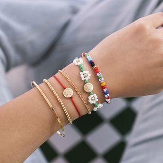 Set Of 6: Flower / Bead / Alloy Bracelet (various Designs) Gold - One Size