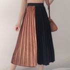 Color Block Midi Pleated Skirt