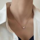 Butterfly Shell Pendant Stainless Steel Necklace Rose Gold - One Size