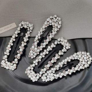 Set Of 2: Faux Pearl Rhinestone Alloy Hair Clip
