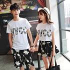 Couple Matching Set: Short-sleeve Lettering T-shirt + Shorts / Skirt