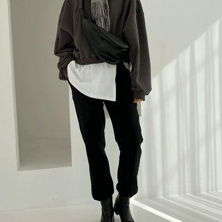 Drop-shoulder Layered-hem Pullover