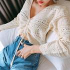 Drawcord Cropped Pointelle Sweater