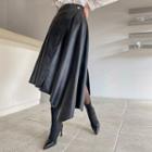 Asymmetric Pleather Long Wrap Skirt