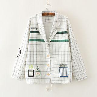 Plant Embroidered Window Pane Blazer