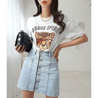 Rhinestone Cheetah Print T-shirt