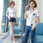 Short-sleeve Geometric Print Chiffon Shirt