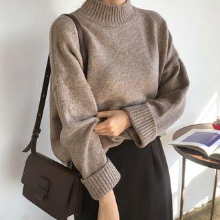 Mock-neck Colored Boxy Sweater