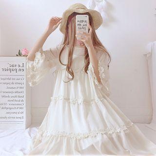 Set: Bell-sleeve Midi Chiffon Dress + Spaghetti Strap Dress