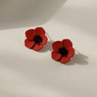 Sterling Silver Flower Stud Earring 1 Pair - A-765 - Red - One Size