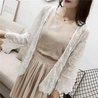 Lace Chiffon Jacket White - One Size
