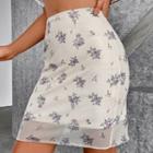 High-waist Floral Print Mini Mesh Skirt