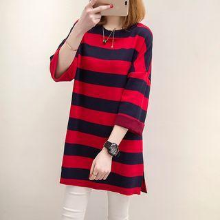 Striped 3/4 Sleeve Long T-shirt