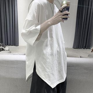 Slit Elbow-sleeve Oversize Tee