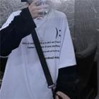 Long-sleeve Panel Lettering Round Neck T-shirt White - One Size