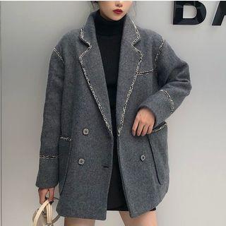 Double Breasted Woolen Plaid Blazer