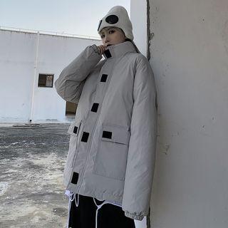 Stand Collar Button Zip Padded Coat