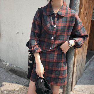 Set: Plaid Shirt + A-line Mini Skirt