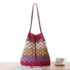 Color-block Woven Shoulder Bag