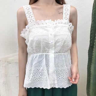 Perforated Wide-strap Top / Plain Wide Leg Pants
