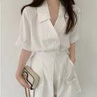 Set: Short-sleeve Open-collar Double-breasted Shirt + Shorts