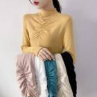 Long-sleeve Ruched Mock-neck Knit Top