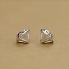 Sterling Silver Hollow Diamond Stud Earring 1 Pair - Silver - One Size