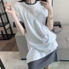 Mock Two-piece Short-sleeve Shirred T-shirt Dress White & Gray - One Size