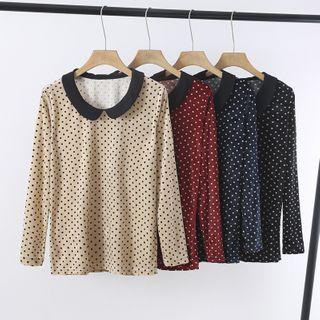 Doll Collar Wave Point Colour-block Silk Top