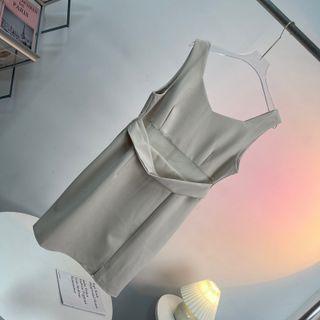 Sleeveless Plain Dress Beige - Xl