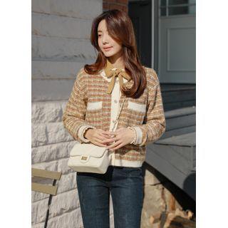 Patch-pocket Tweed Cardigan