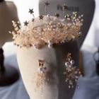 Wedding Faux Pearl Branches Tiara Tiara - Gold & 1 Pair - Earring - One Size