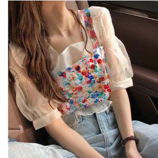 Sequined Camisole / Puff-sleeve Mesh Top
