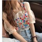 Sequined Camisole / Puff-sleeve Mesh Top