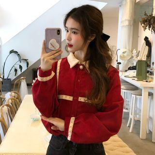 Polo-neck Lace-trim Shirt