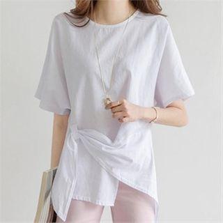 Wrap-front Linen Blend T-shirt