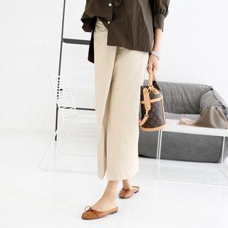 Slit-front Crinkled Long Skirt