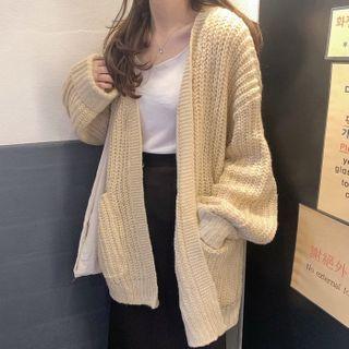 Open-front Cardigan Milk Tea - One Size