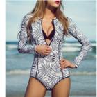 Half Zip Leaf Print Long-sleeve Rashguard