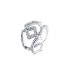 Simple And Fashion Geometric Cubic Zircon Adjustable Ring Silver - One Size