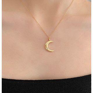 925 Sterling Silver Moon Pendant Necklace 1 Pc - Gold - One Size